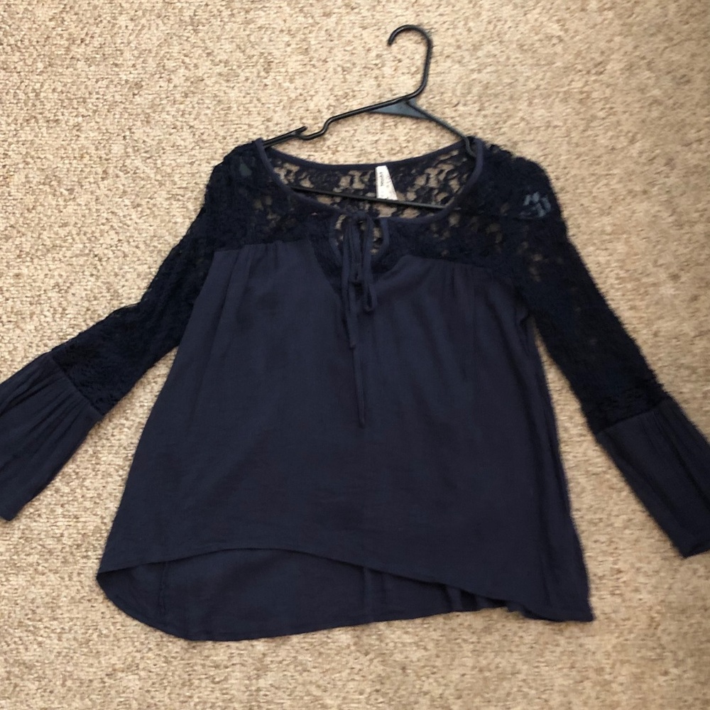 Long sleeve navy blue lace blouse